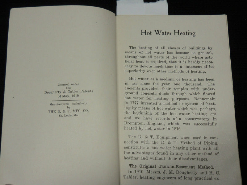 1916 PROGRESS IN HOT WATER HEATING BOOK BY D + T. MFG. CO - J 7055
