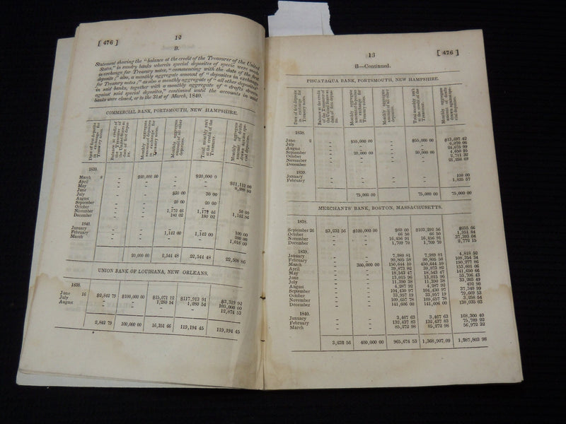 1840 MAY 19 SECRETARY OF THE TREASURY REPORT LOT OF 2 - 26TH CONGRESS - K 2023