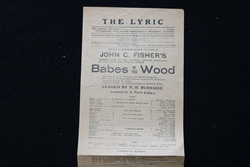 1900'S BABES IN THE WOOD PROGRAM - THE LYRIC THEATRE - K 1989