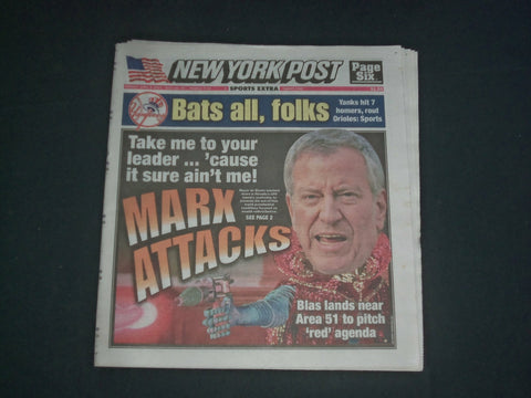 2019 APRIL 8 NEW YORK POST NEWSPAPER -NY YANKEES HIT 7 HOME RUNS, SANCHEZ HITS 3