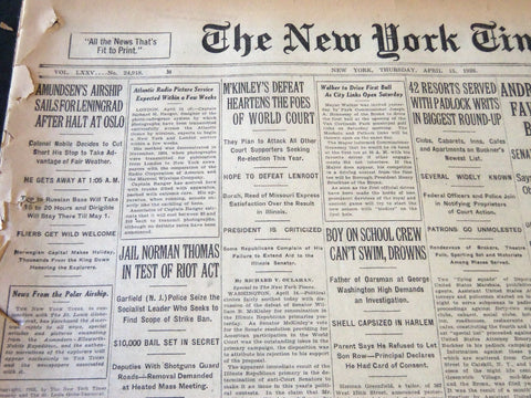 1926 APRIL 15 NEW YORK TIMES - AMUNDSEN'S AIRSHIP SAILS FOR LENINGGRAD - NT 5588