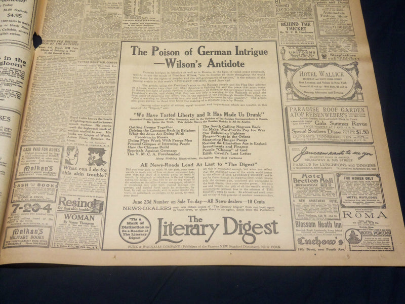 1917 JUNE 23 NEW YORK TIMES NEWSPAPER - MARCONI TELLS NEW WAR HISTORY - NT 7806