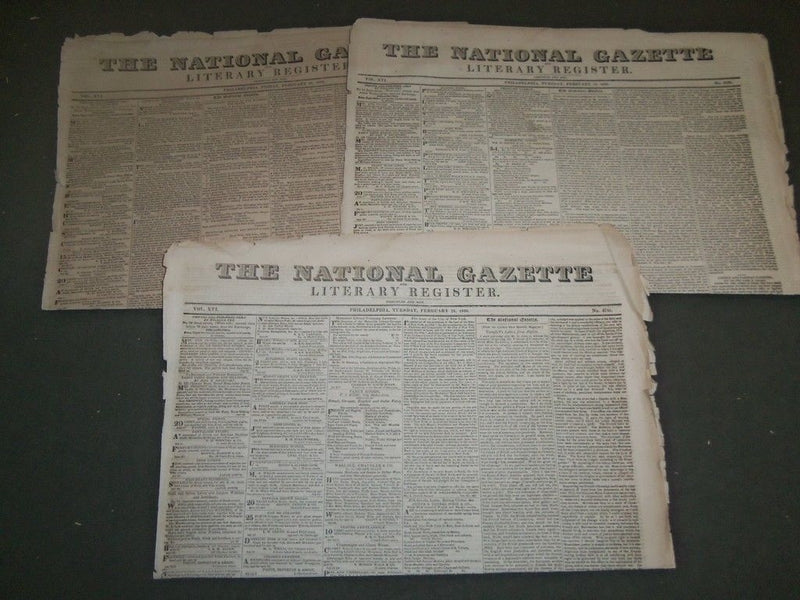 1834-1836 THE NATIONAL GAZETTE + LITERARY REGISTER NEWSPAPER LOT OF 26 - NP 1446