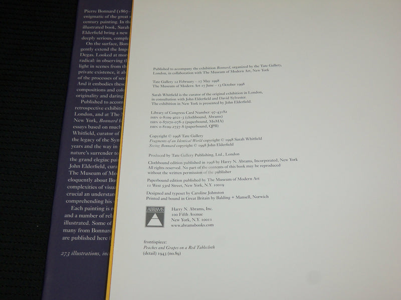 1998 BONNARD HARDCOVER BOOK BY SARAH WHITFIELD & JOHN ELDERFIELD - R 722Z