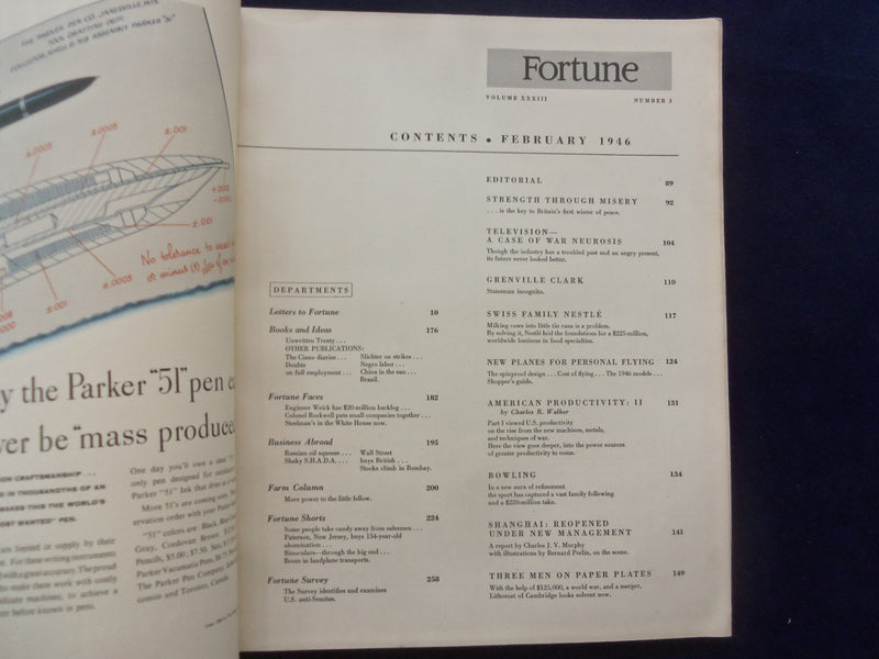 1946 FEBRUARY FORTUNE MAGAZINE - GREAT COVER & ADS - F 926