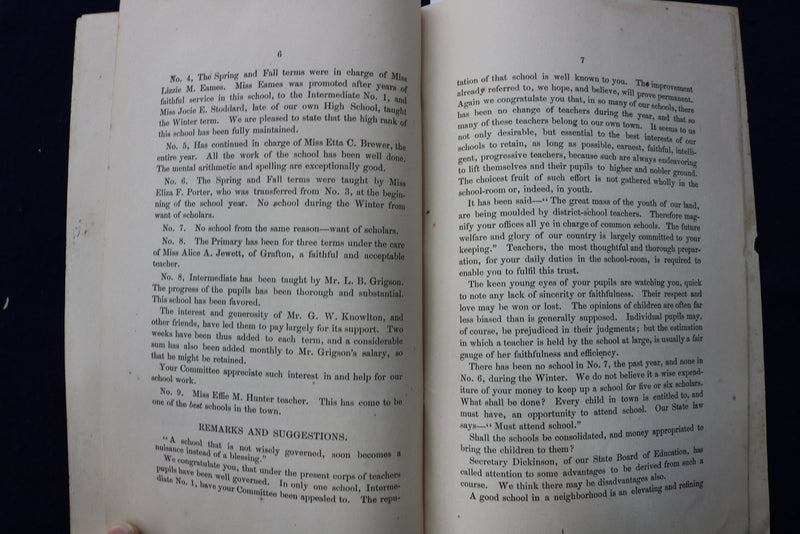 1886 TOWN OF UPTON SCHOOL COMMITTEE REPORT SOFTCOVER BOOK - K 803
