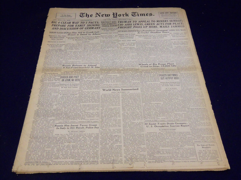 1946 DECEMBER 6 NEW YORK TIMES - TRUMAN TO APPEAL TO MINERS - NT 3229