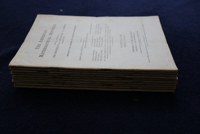 1922 THE AMERICAN MATHEMATICAL MONTHLY MAGAZINE - LOT OF 10 - O 3388