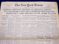 1940 MAY 17 NEW YORK TIMES - GERMAN DRIVE IS SLOWED ON BELGIAN FRONT - NT 183