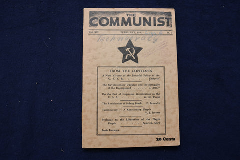 1933 FEBRUARY THE COMMUNIST MONTHLY PERIODICAL - K 484