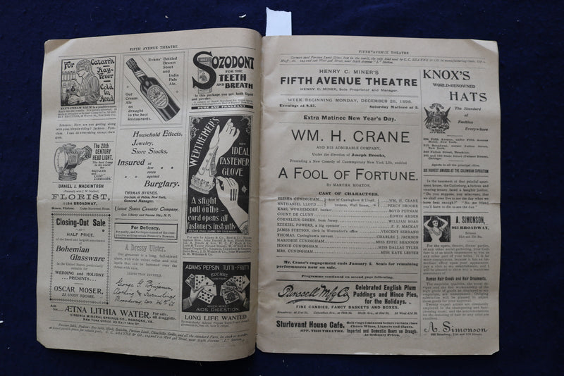 1896-1898 FIFTH AVE THEATRE PROGRAMS - LOT OF 2 - K 1675