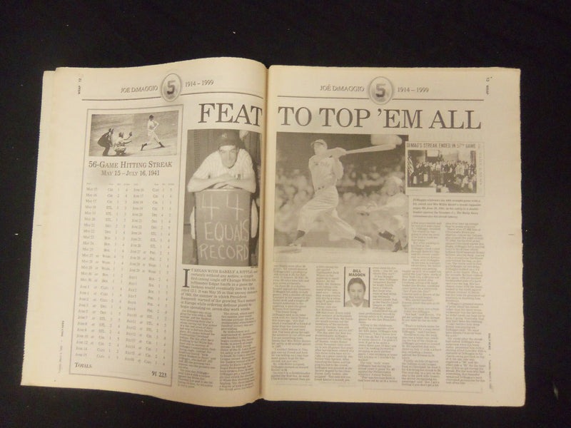 1999 MARCH 9 NEW YORK DAILY NEWS - FAREWELL YANKEE CLIPPER JOE DIMAGGIO- NP 2154