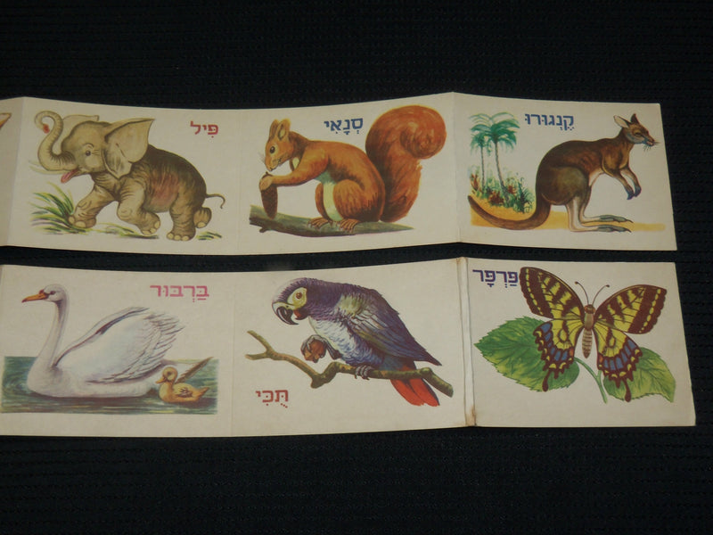 1950'S ANIMAL STRIP CARDS IN HEBREW LOT OF 2 - 10 ANIMALS - J 7010