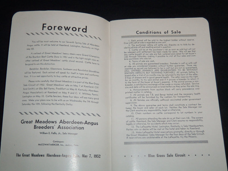 1952 GREAT MEADOWS BREEDERS ASSN. SALE - KEENLAND - KENTUCKY - J 9081