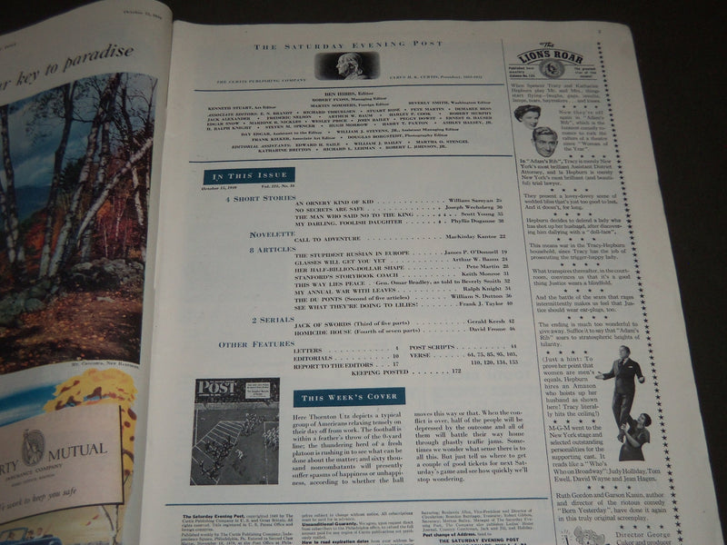 1949 OCTOBER 15 THE SATURDAY EVENING POST MAGAZINE - ILLUSTRATED COVER - SP 38