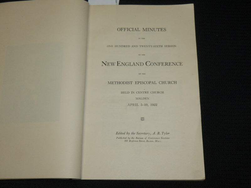 1922 NEW ENGLAND CONFERENCE MINUTES SOFTCOVER BOOK - 126TH SESSION - J 7042