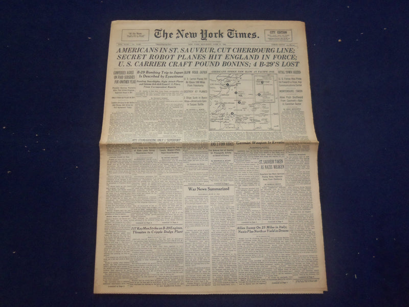 1944 JUNE 17 NEW YORK TIMES -AMERICANS IN ST. SAUVEUR, CUT CHERBORG LINE-NP 6570