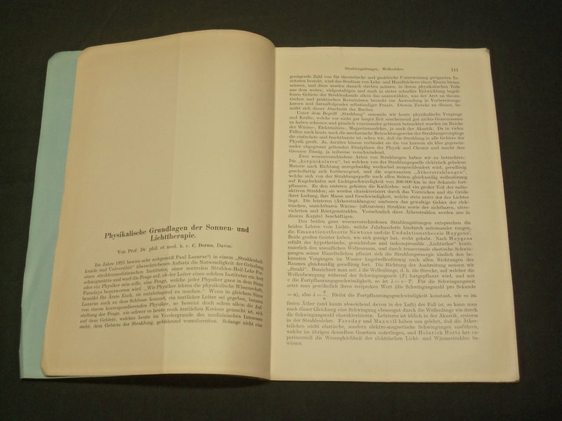 1927 PHYSIKALISCHE GRUNDLAGEN DER SONNEN LICHTTHERAPIE BOOK BY C. DORNO - J 5930