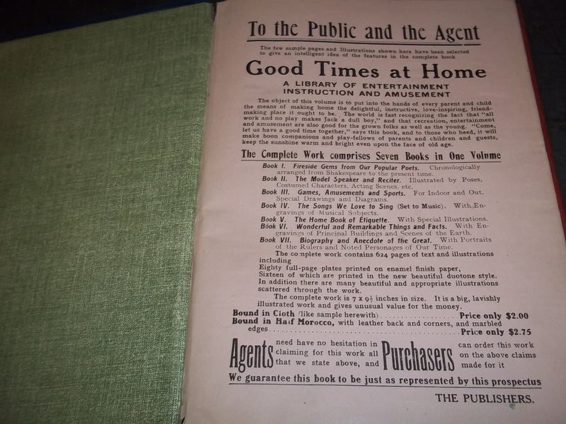 1909 GOOD TIMES AT HOME BOOK -5 BOOKS IN 1- A LIBRARY OF ENTERTAINMENT -KD 1744N