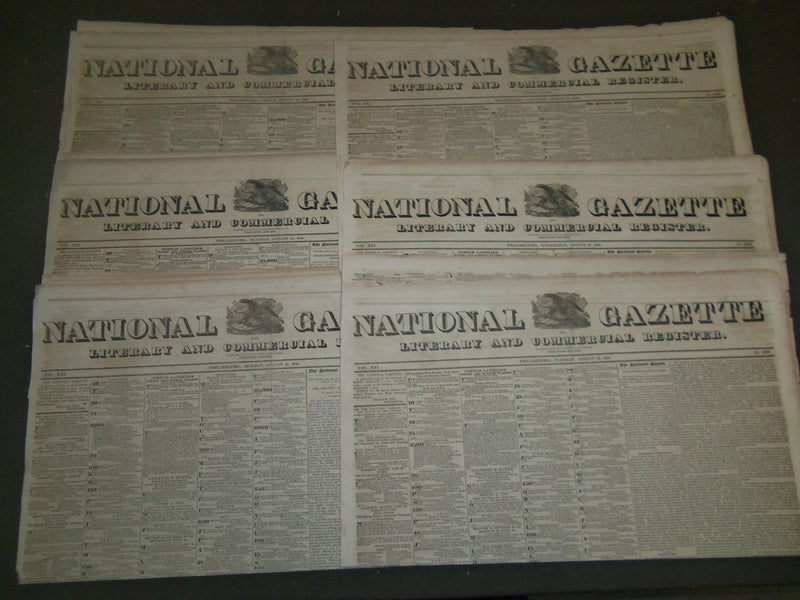1841 NATIONAL GAZETTE LITERARY COMMERCIAL REGISTER NEWSPAPER LOT OF 19 - NP 1456