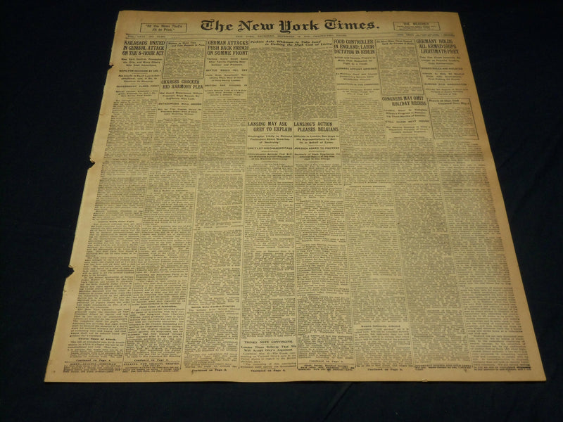 1916 NOVEMBER 16 NEW YORK TIMES -SIX MORE SHIPS SUNK BY GERMAN U-BOATS - NT 7729