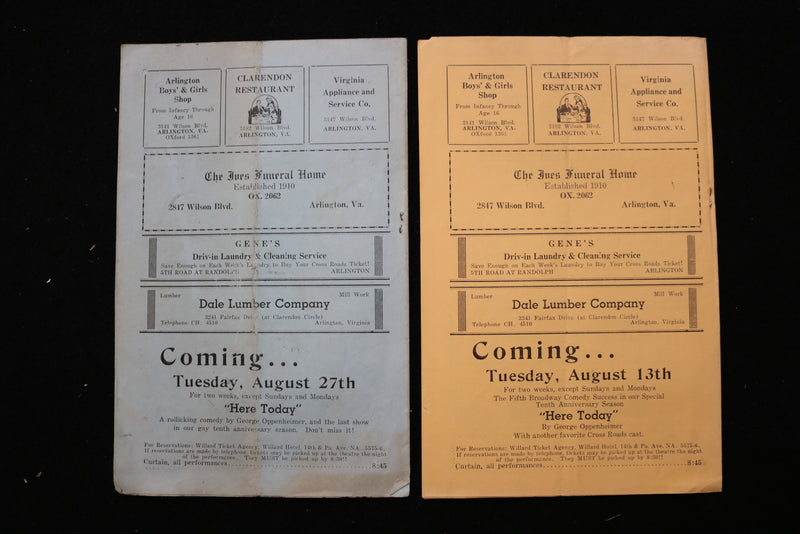 1946 CROSS ROADS THEATRE PROGRAM - TENTH ANNIVERSARY SEASON - LOT OF 2 - K 2458