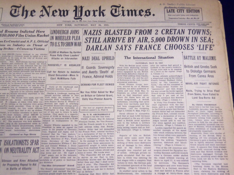 1941 MAY 24 NEW YORK TIMES - NAZIS BLASTED FROM 2 CRETAN TOWNS - NT 1077
