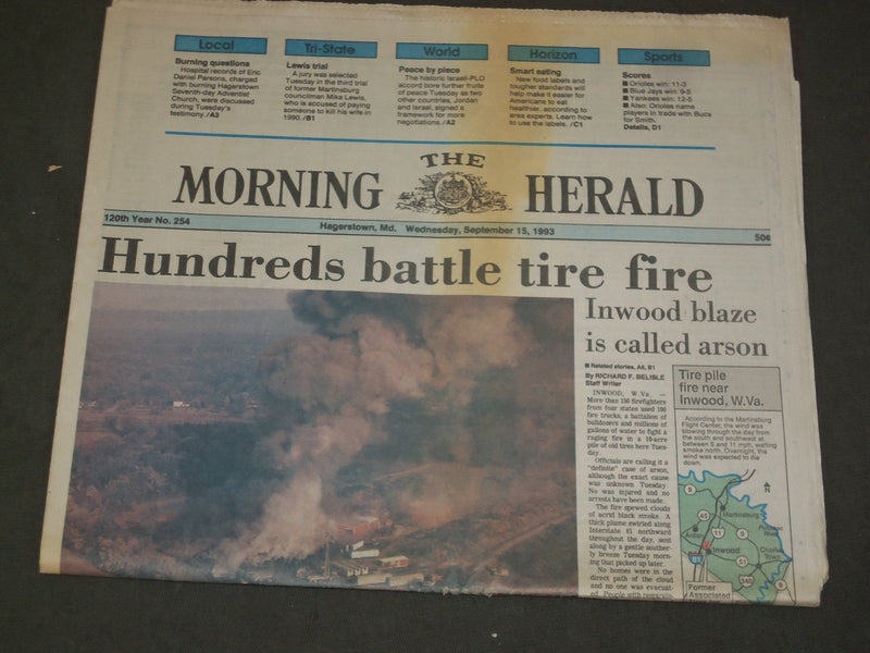 1993 SEP 15 THE MORNING HERALD NEWSPAPER -HUNDREDS BATTLE CA TIRE FIRE - NP 3312