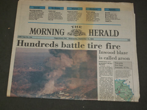 1993 SEP 15 THE MORNING HERALD NEWSPAPER -HUNDREDS BATTLE CA TIRE FIRE - NP 3312