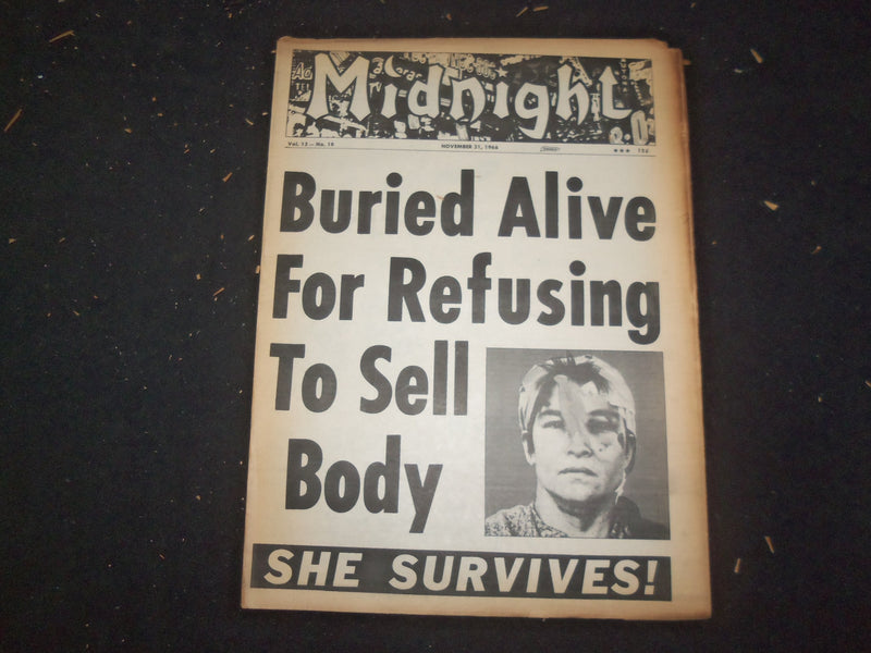 1966 NOV 21 MIDNIGHT NEWSPAPER - BURIED ALIVE FOR REFUSING TO SELL BODY- NP 7370