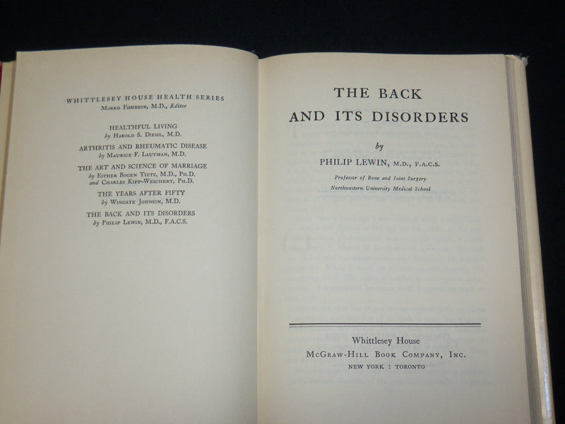 1948 THE BACK AND ITS DISORDERS HARDCOVER BOOK BY PHILIP LEWIN, M. D.- KD 6469