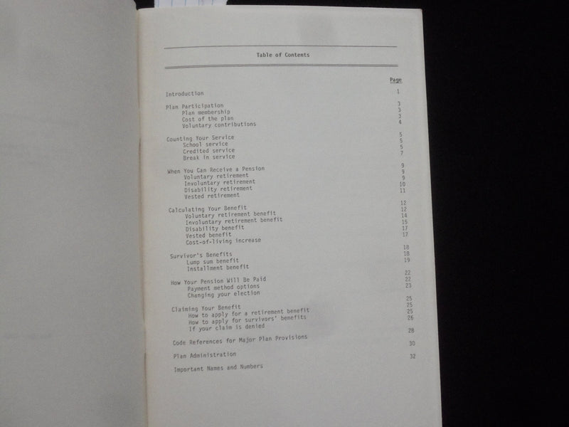 1985 D.C. TEACHERS RETIREMENT PLAN SUMMARY DESCRIPTION SOFTCOVER BOOK - J 9824