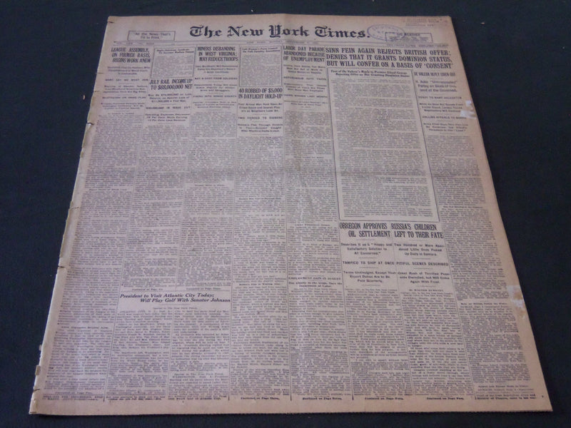 1921 SEPTEMBER 5 NEW YORK TIMES - SINN FEIN AGAIN REJECTS BRITISH OFFER- NT 5475