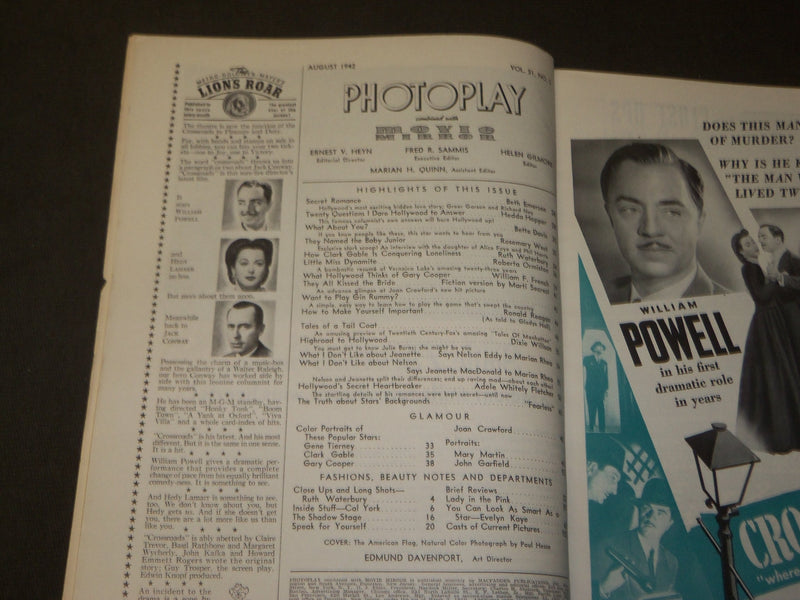 1942 AUGUST PHOTOPLAY MOVIE MIRROR MAGAZINE - AMERICAN FLAG COVER - M 275