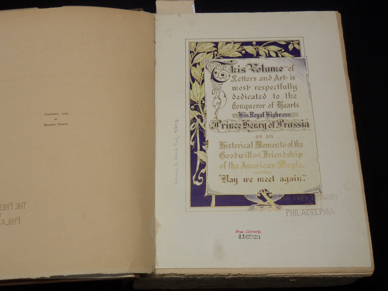 1903 PRINCE HENRY OF PRUSSIA IN AMERICA VOLUME - HEINRICH CHARLES - Z 160