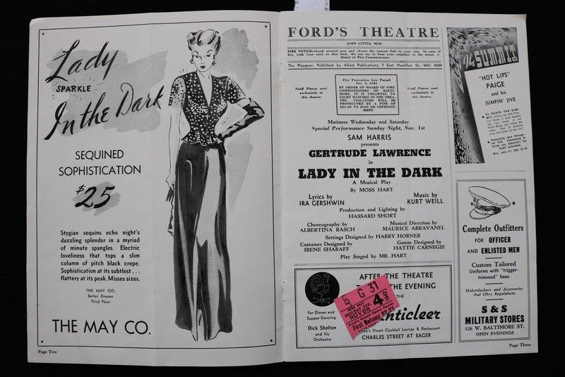 1942 LADY IN THE DARK PROGRAM & TICKET STUB - GERTRUDE LAWRENCE - K 2858