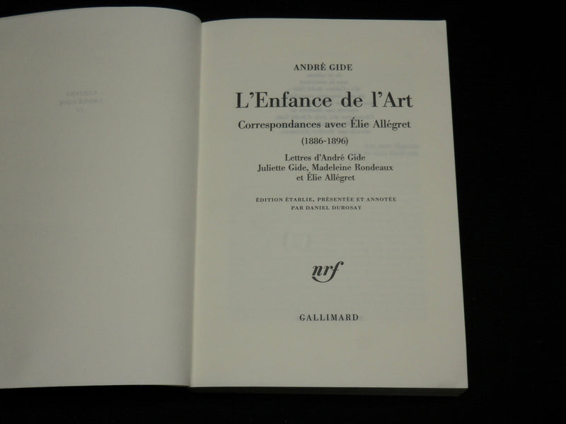 1998 ANDRE GIDE CORRESPONDANCES AVEC SOFTCOVER BOOK - ELIE ALLEGRET - KD 7319