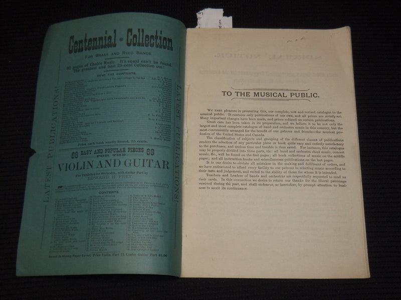 1800'S HARRY PRENDIVILLE MUSIC AND BOOKS CATALOGUE - WORCESTER MASS - K 588