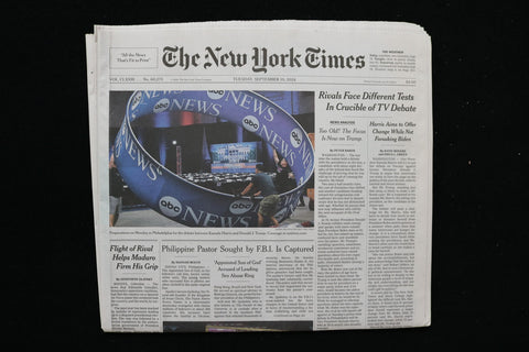 2024 SEP 10 NEW YORK TIMES -RIVALS FACE DIFFERENT TESTS IN CRUCIBLE OF TV DEBATE