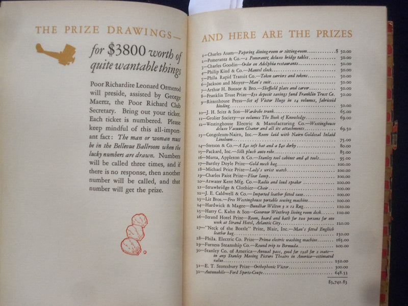 1928 THE POOR RICHARD CLUB BANQUET HARDCOVER BOOK - #177 OF 1450 - KD 8848