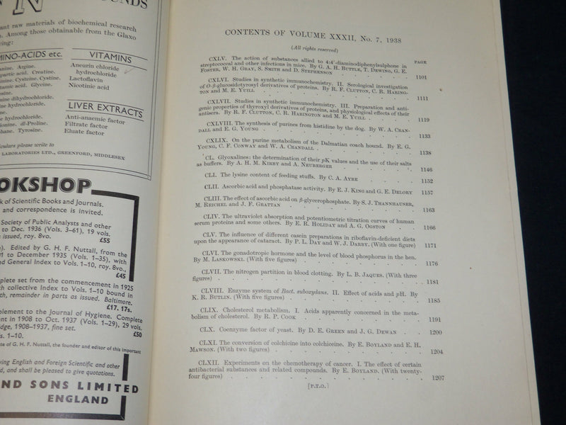1938-1955 THE BIOCHEMICAL SOCIETY JOURNAL MAGAZINE LOT OF 4 ISSUES - WR 106H