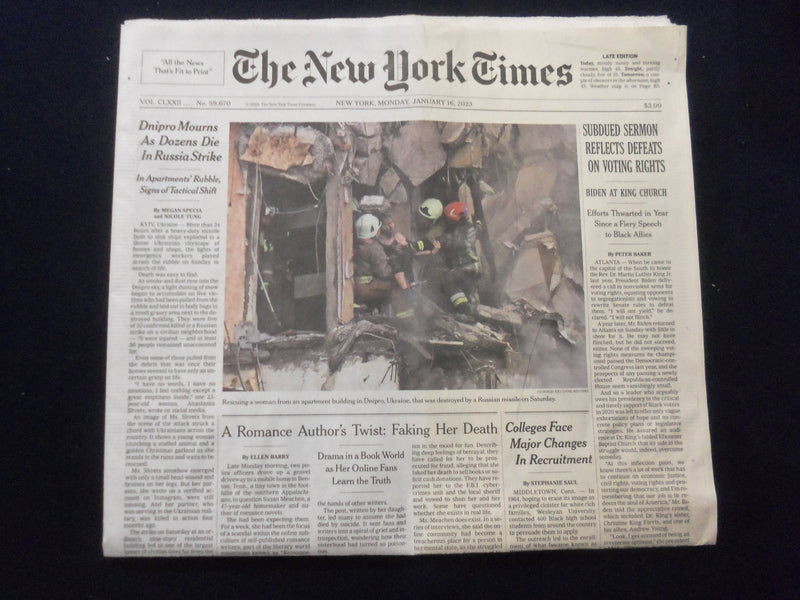 2023 JAN 16 NEW YORK TIMES - SUBDUED SERMON REFLECTS DEFEATS ON VOTING RIGHTS