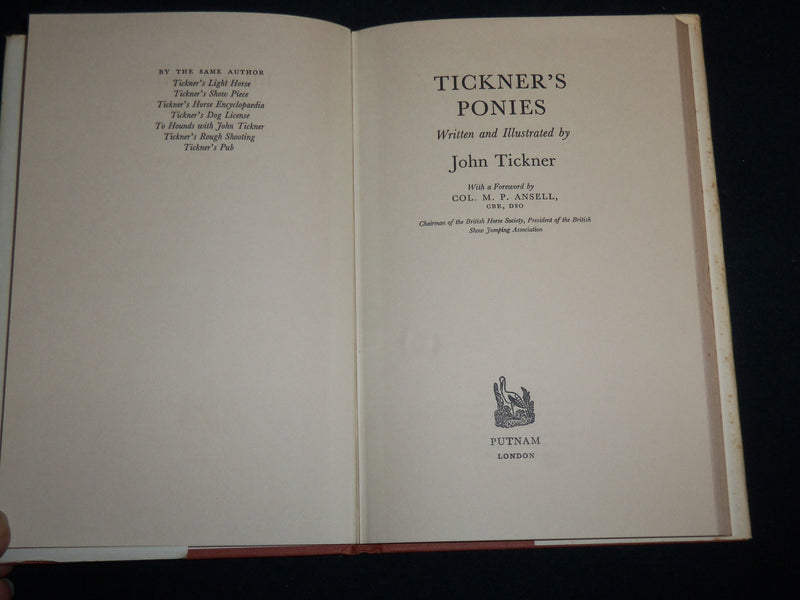 1966 TICKNER'S PONIES HARDCOVER BOOK BY COL. M. O. ANSELL - FIRST EDN - KD 7141