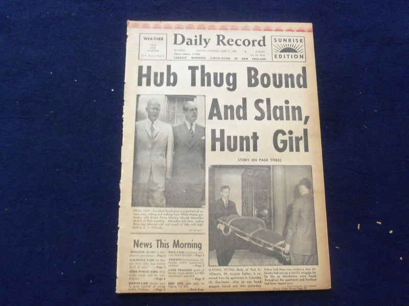 1958 JUNE 12 BOSTON RECORD AMERICAN NEWSPAPER-HUB THUG BOUND AND SLAIN - NP 6273