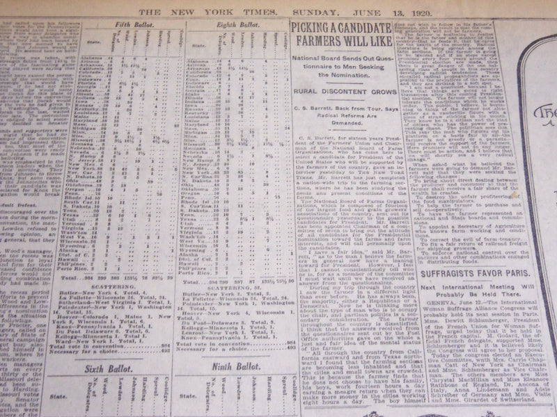 1920 JUNE 13 NEW YORK TIMES - HARDING NOMINATED FOR PRESIDENT COOLIDGE - NT 6941