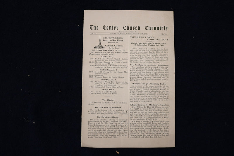 1933 THE CENTER CHURCH CHRONICLE NEWSLETTER - LOT OF 2 - K 1502