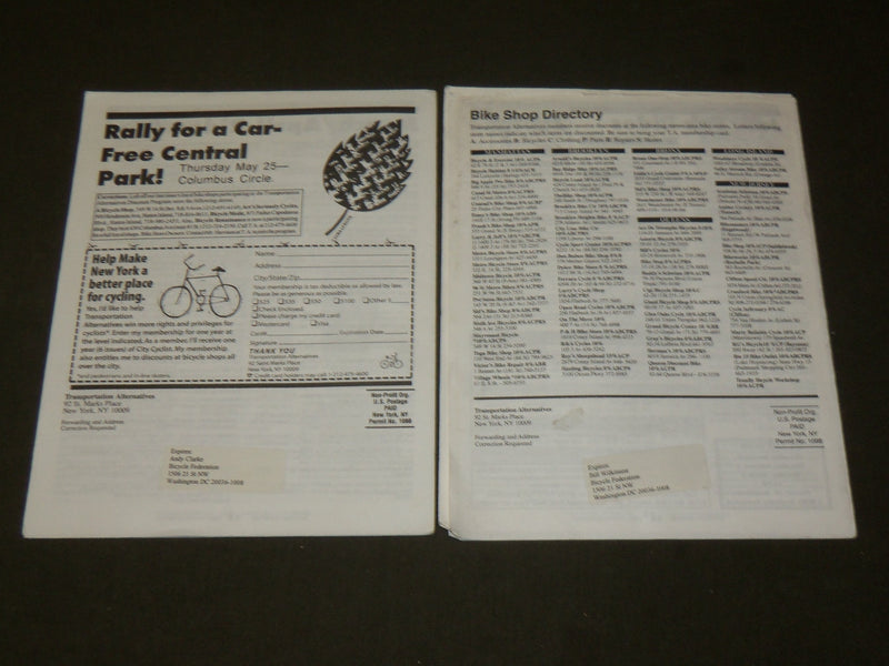 1995 THE NEW YORK CITY CYCLIST MAGAZINE LOT OF 2 ISSUES - O 3260