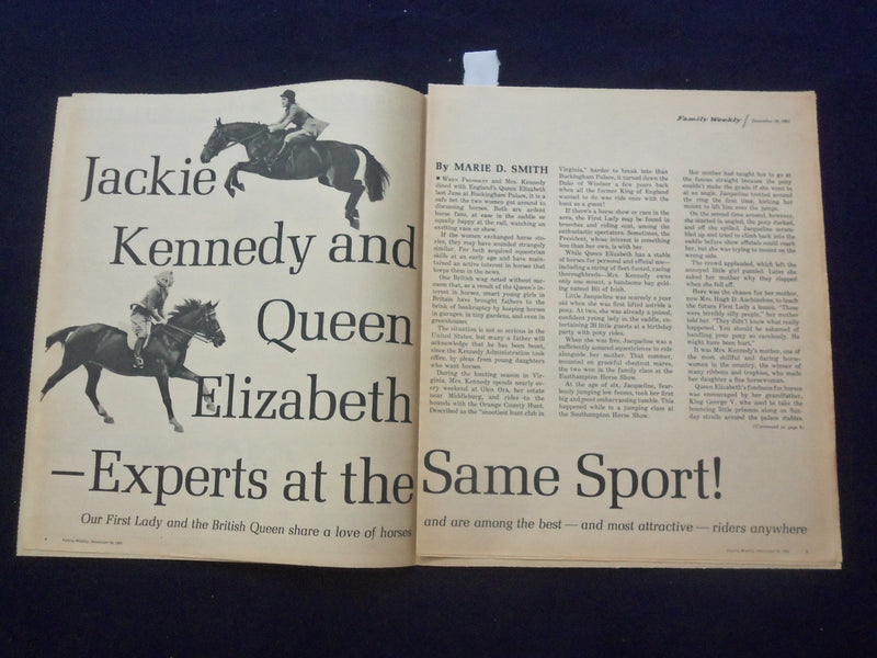 1961 DEC 10 FAMILY WEEKLY MAGAZINE SECTION-JACKIE KENNEDY-QUEEN ELIZABETH-J 9807