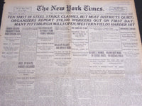 1919 SEPTEMBER 23 NEW YORK TIMES - TEN SHOT IN STEEL STRIKE CLASHES - NT 7030