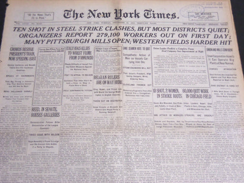 1919 SEPTEMBER 23 NEW YORK TIMES - TEN SHOT IN STEEL STRIKE CLASHES - NT 7030